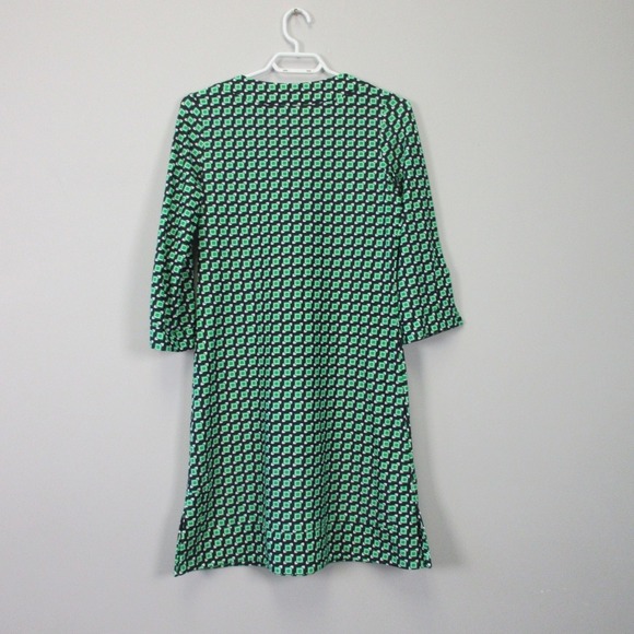 Jude Connally Shift Dress S Green Geometric 3/4 Sleeve Knee Length Retro 318 - Picture 2 of 9